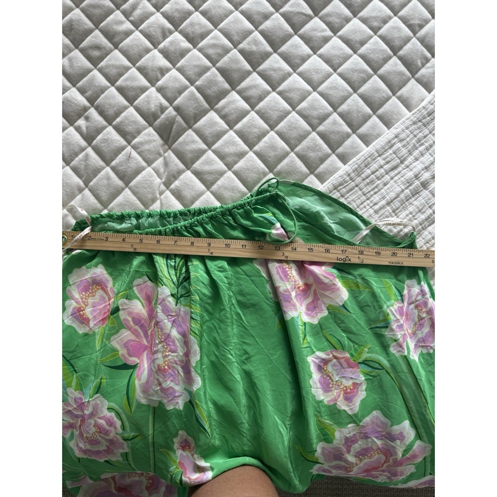 Farm Rio Dress Green Floral Vibing Maxi One Shoulder Silky Viscose fabric XL - Picture 8 of 10